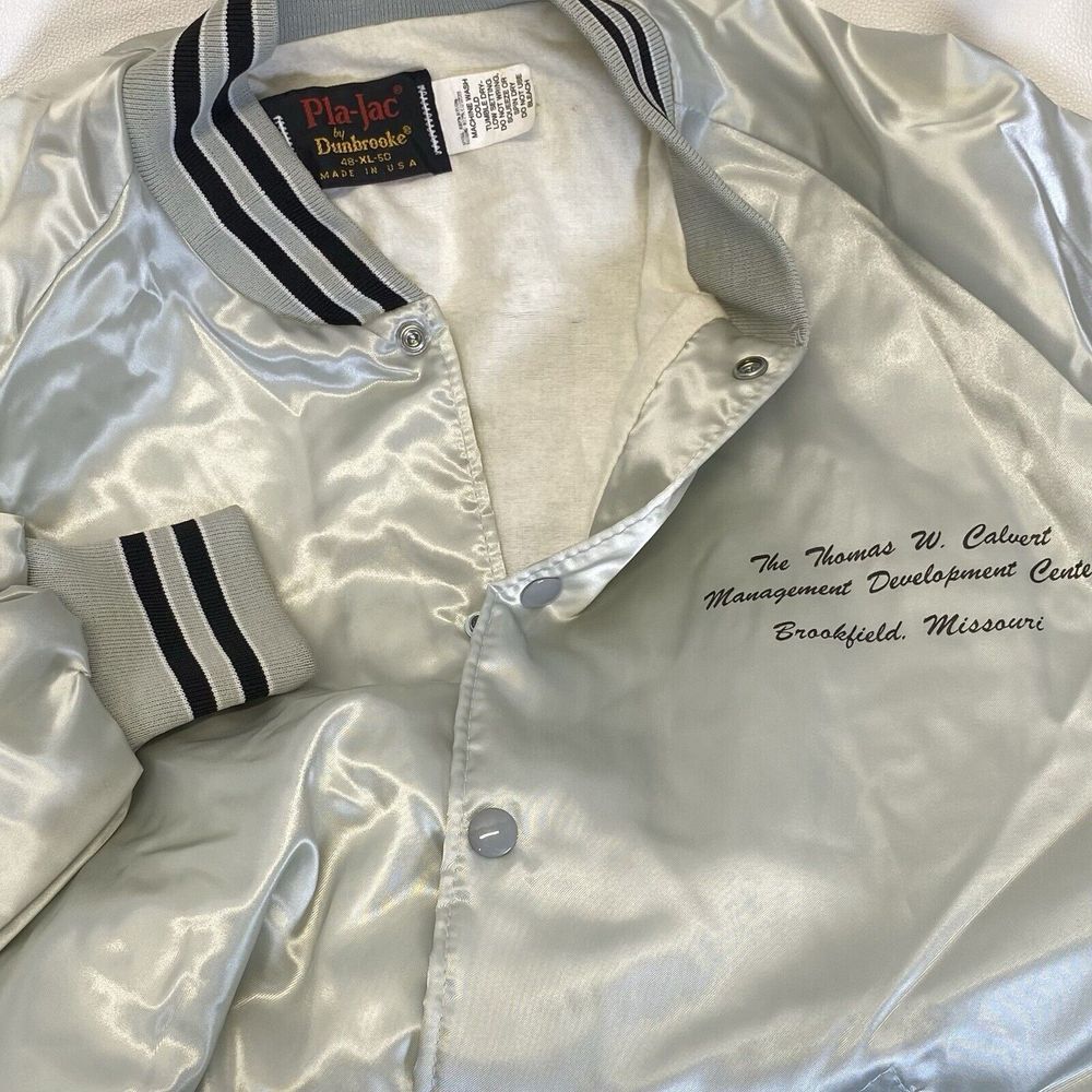 Vintage Hardee's Pla-Jac Dunbrooke Jacket Men's XL Gray Satin Bomber Varsity USA